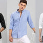 Men Regular Fit Striped Casual Shirts (Combo of 3 - Black, Blue & White)