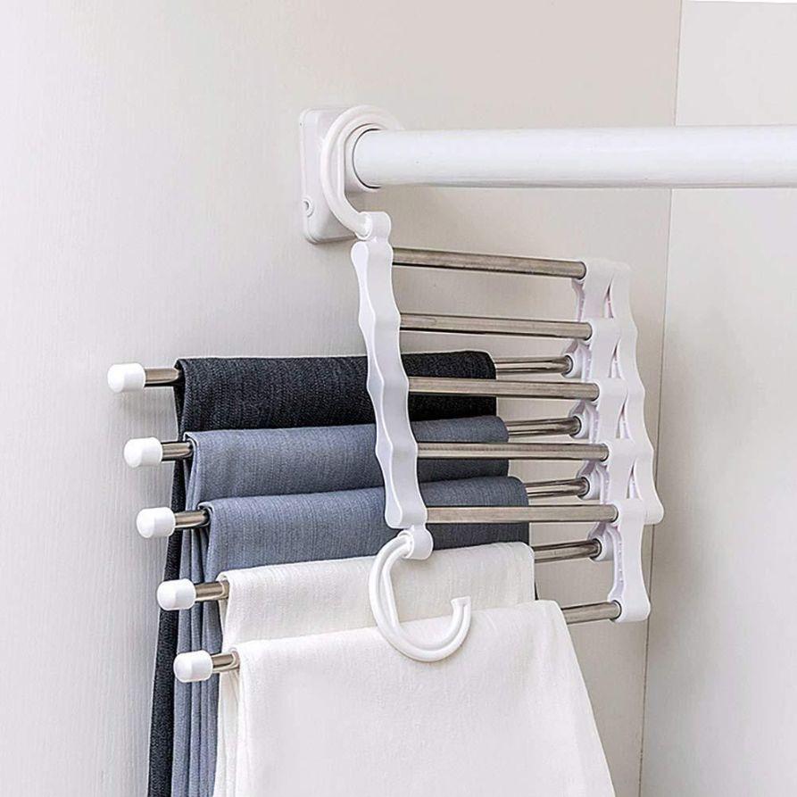 Hanger-5 In 1 Stainless Steel Multifunction Retractable Pants Rack Trouser Hanger(Pack of 2)