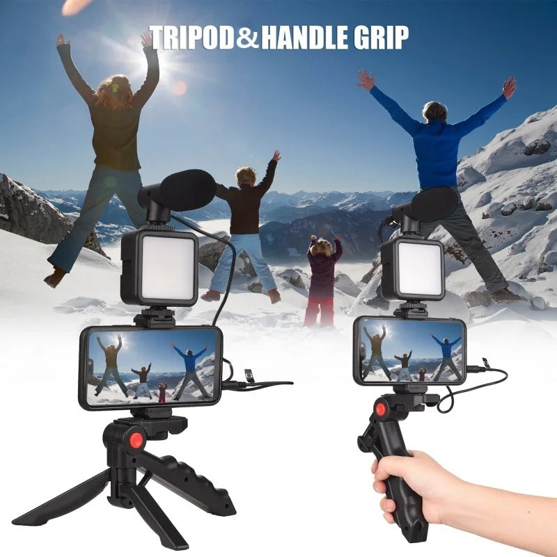 Video Making Vlogging Kit (Mic + Tripod Stand + Phone Holder Clip)