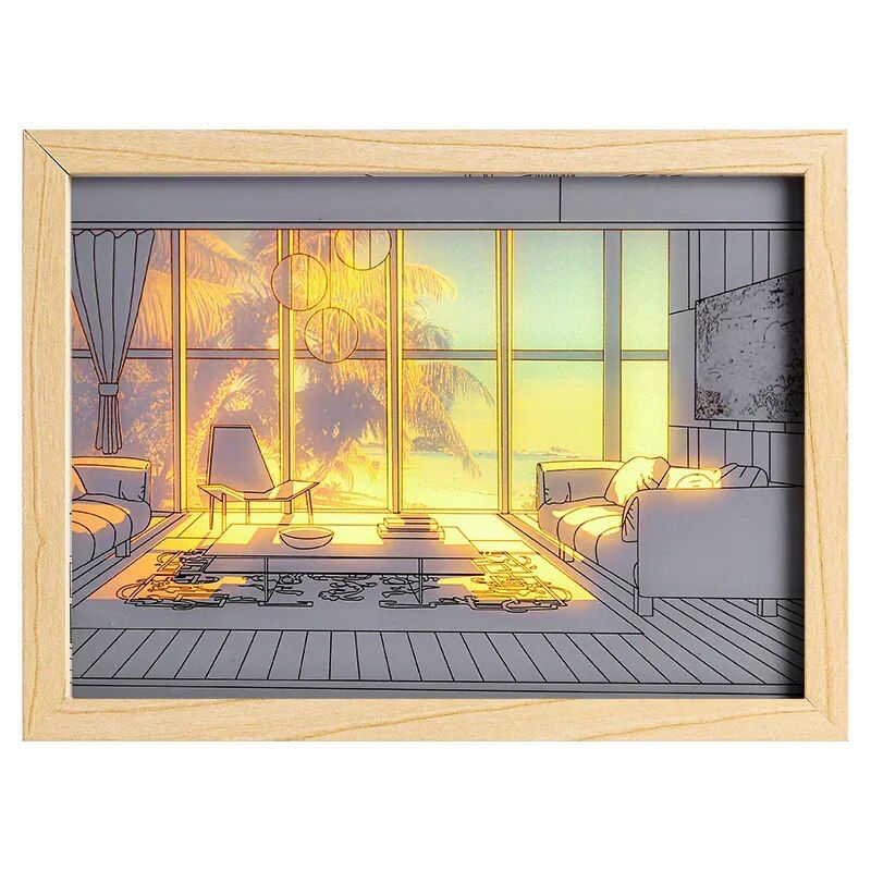 Japanese 3D Painting Wooden LED Frame