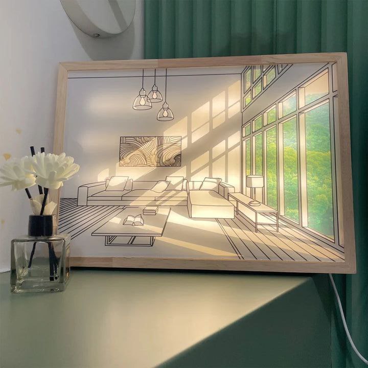 Japanese 3D Painting Wooden LED Frame