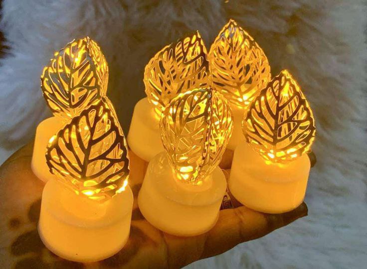 Multiple Shaped Golden Smokeless Candles (Pack Of 12)