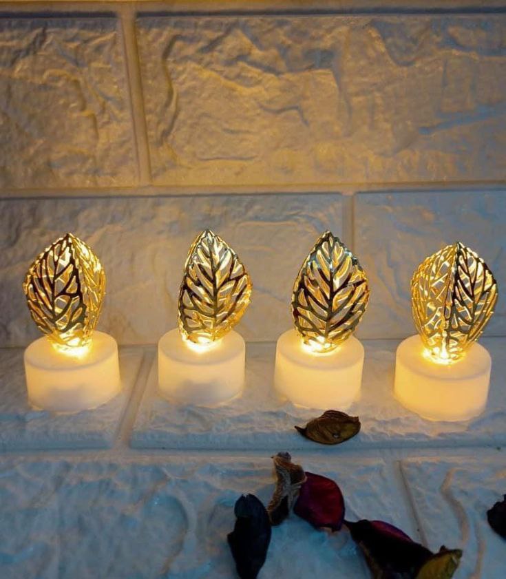 Multiple Shaped Golden Smokeless Candles (Pack Of 12)