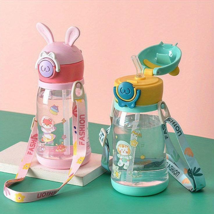 Cute Cartoon Straw Water Bottle With Sipper