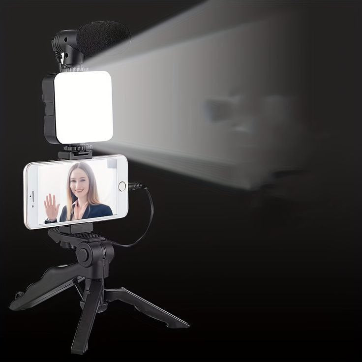 Video Making Vlogging Kit (Mic + Tripod Stand + Phone Holder Clip)