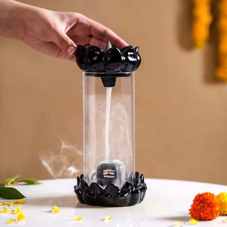 Idol Lord Shiva Shivling With Falling Smoke Fountain