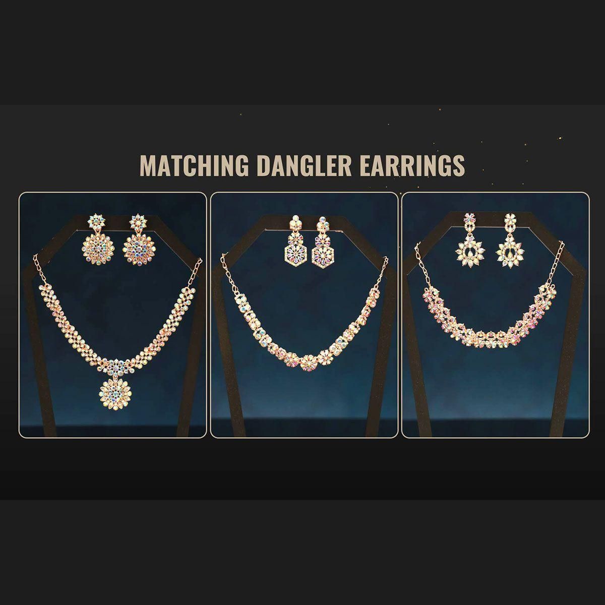 Elegant Artificial Diamond Jewellery Set🤩 (1 Necklace - 2 Earrings)