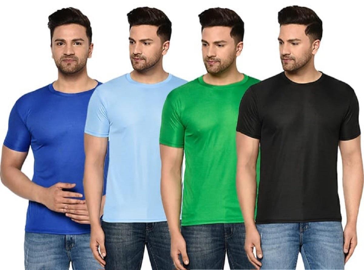 Fidato Men's Pack Of-4 Half Sleeves Round Neck T-shirt With Men's Magnetic Oval Watch Combo